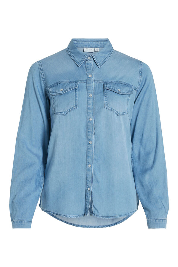 Vila Camisa jeans de manga comprida Azul