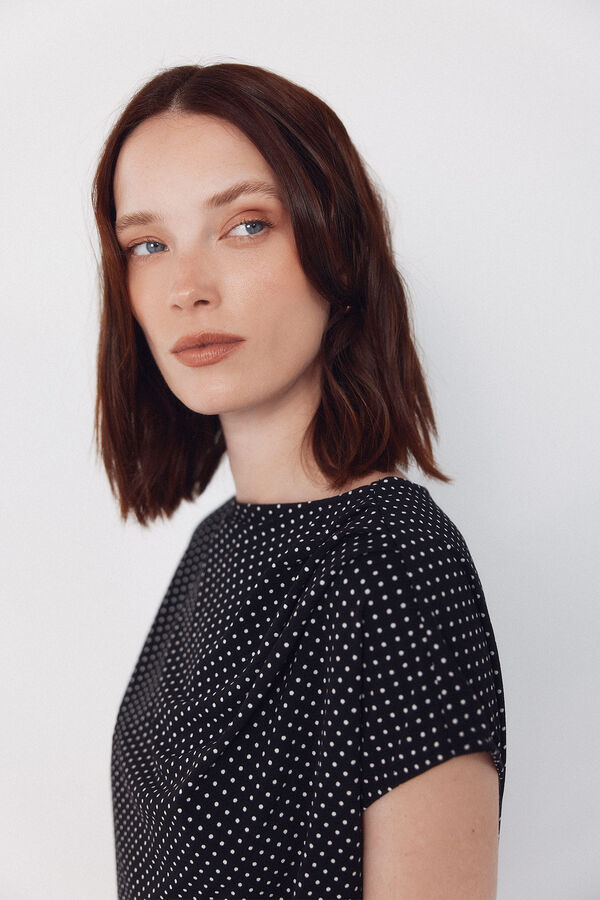 Cortefiel Pleated short sleeve top Printed grey