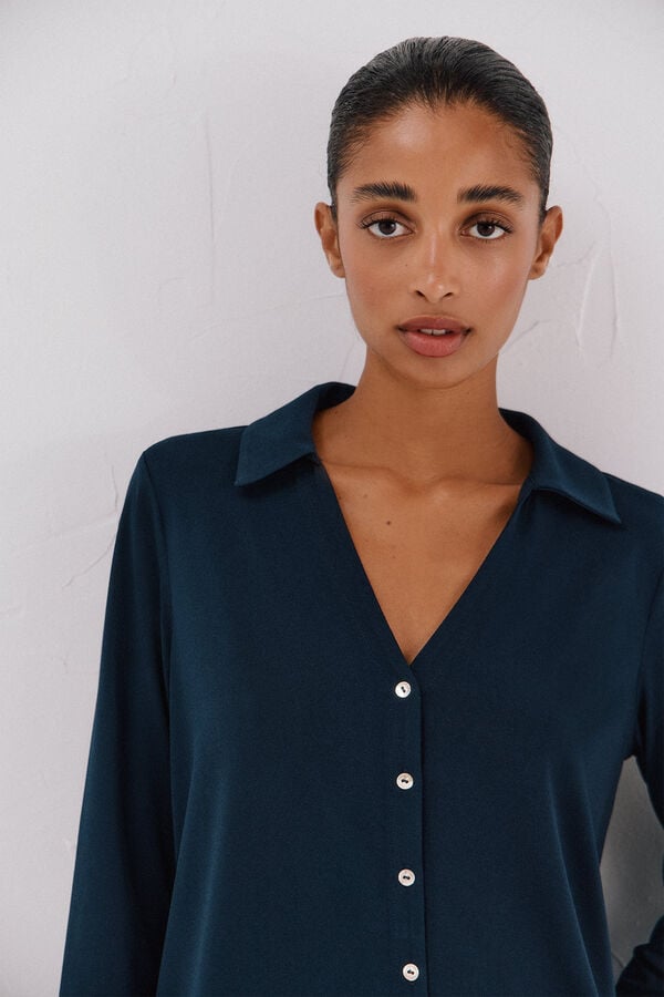 Cortefiel Camisa elástica com botões Azul