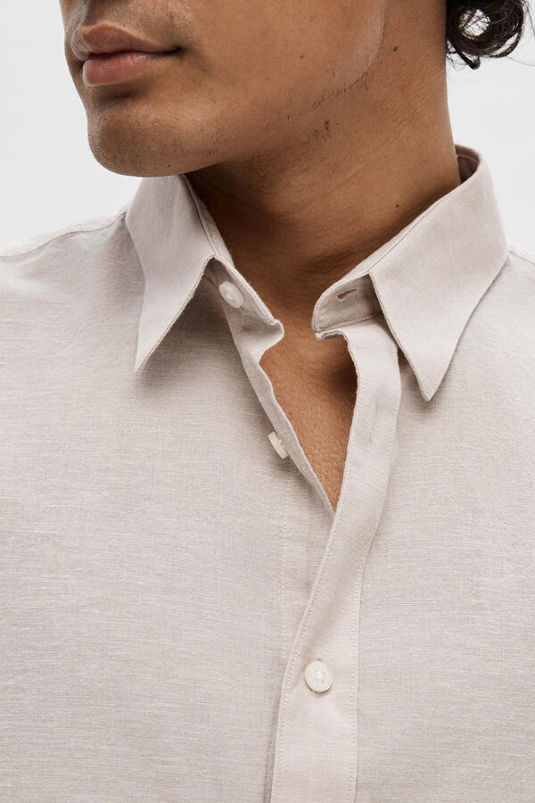Selected Camisa de linho slim fit Tostado