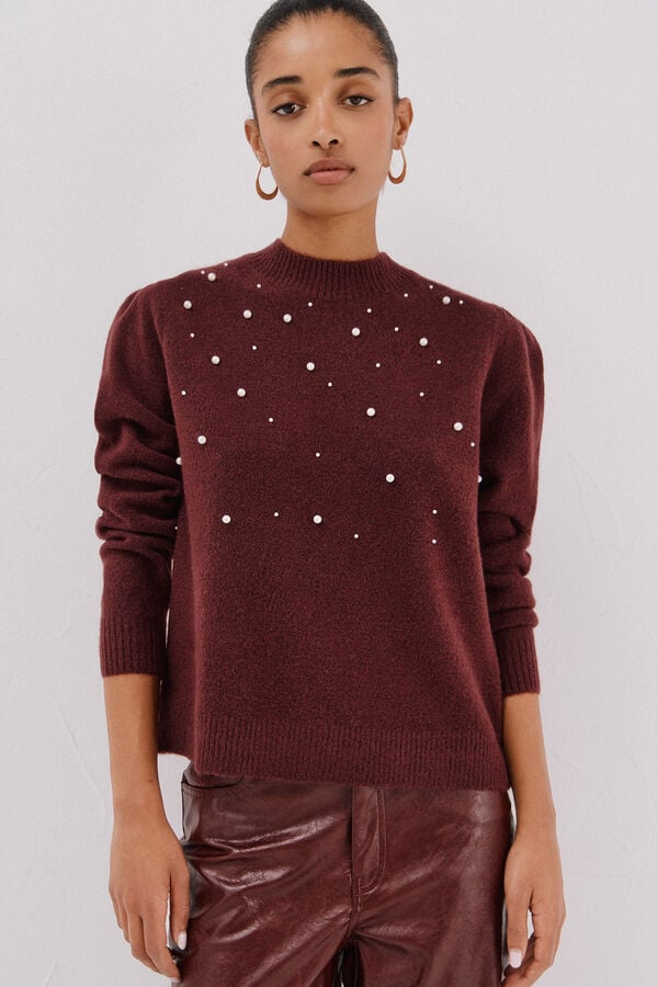 Cortefiel Jersey punto perlas Maroon