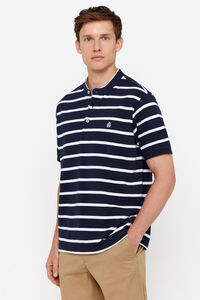 Cortefiel Striped polo shirt with mandarin collar Navy