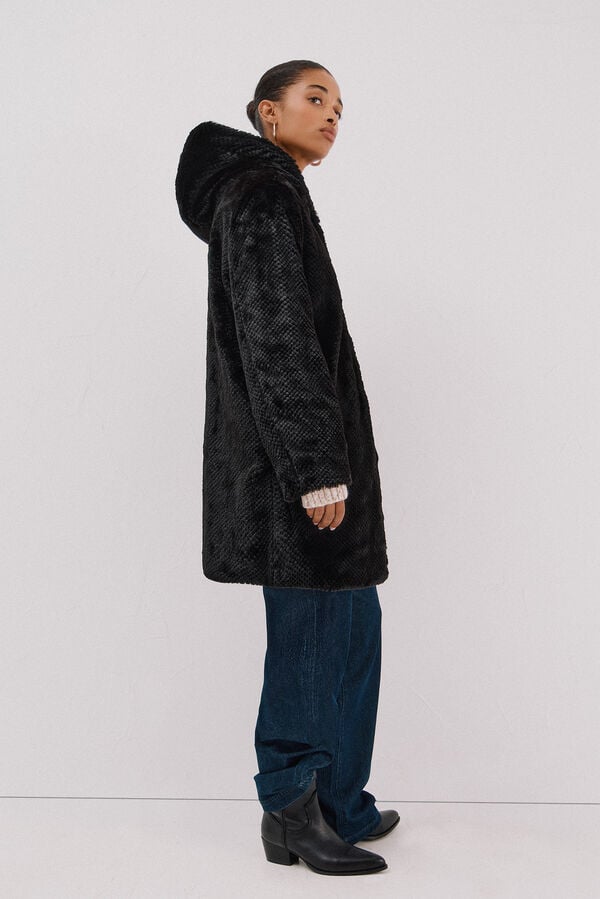 Cortefiel Long reversible faux fur coat Black