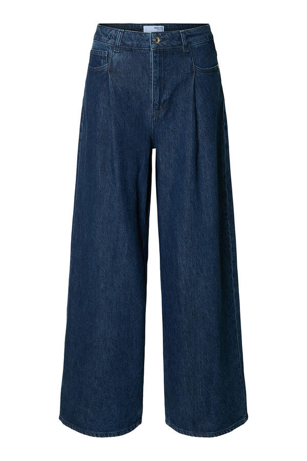 Selected Pantalón vaquero pinzas algodón orgánico. Azul marino