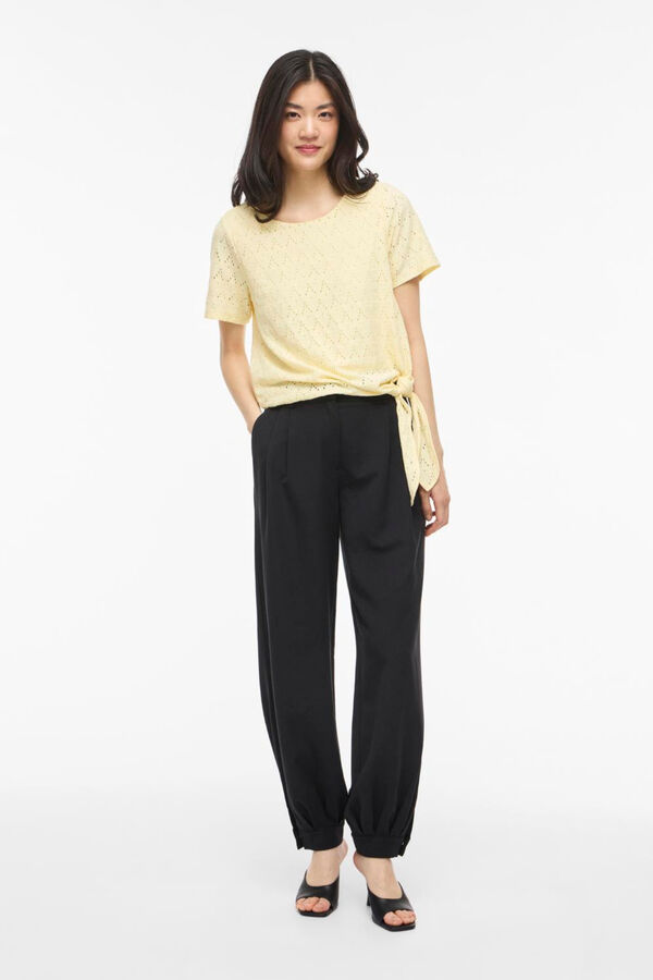 Vila Cotton openwork short sleeve top Yellow