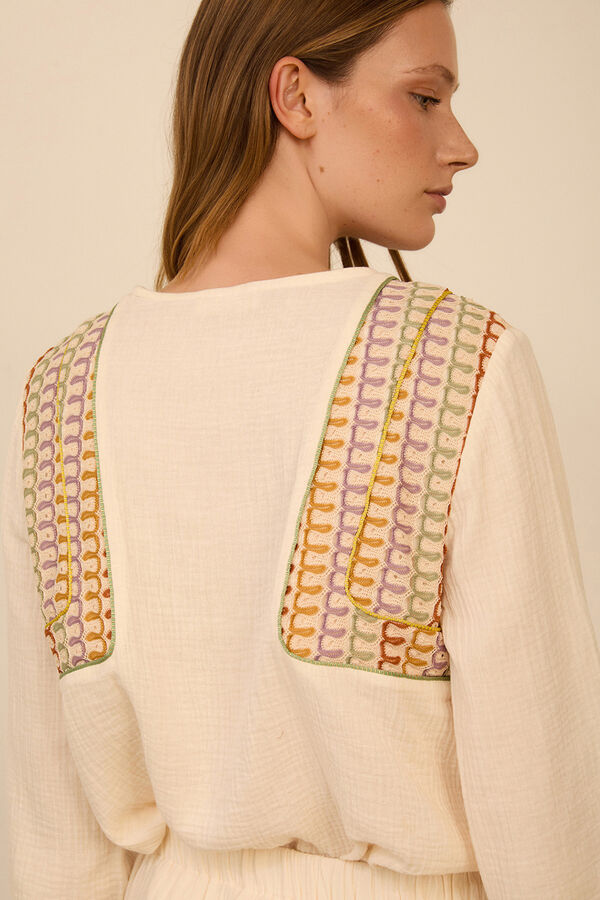 Meisie Blusa bimaterial com len&ccedil;o Branco