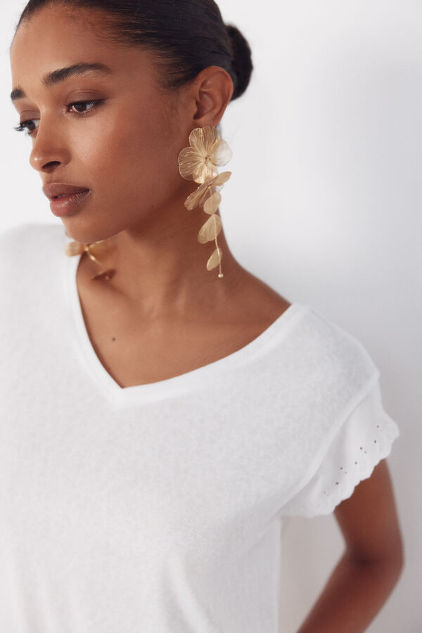 Cortefiel T-shirt with trim on sleeves White