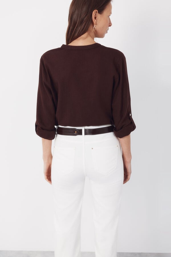 Cortefiel Camisa r&uacute;stica de manga comprida Castanho