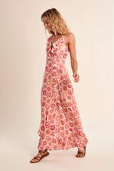 Molly Bracken Vestido comprido de al&ccedil;as estampado com folhos Laranja