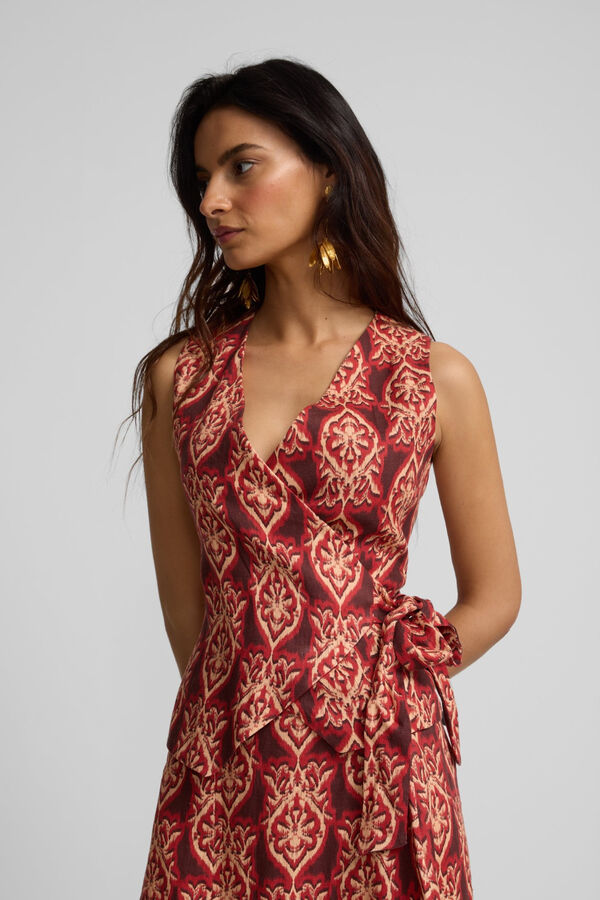 Silbon Chaleco lino lazada estampado Rojo