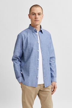 Cortefiel Regular fit linen shirt Royal blue