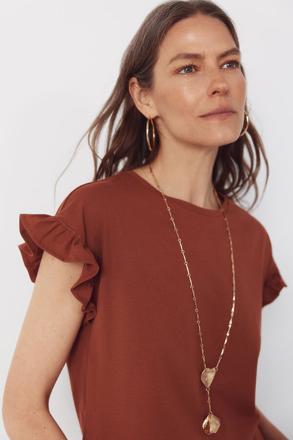 Cortefiel Essential ruffle t-shirt Brown