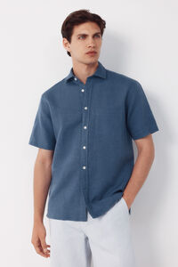Cortefiel Plain cotton linen short sleeve shirt