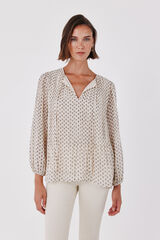 Cortefiel Pleated tie blouse Printed white