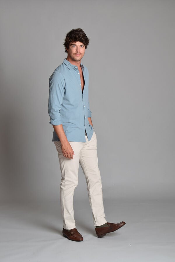 Cortefiel Washed Cotton Shirt  Blue