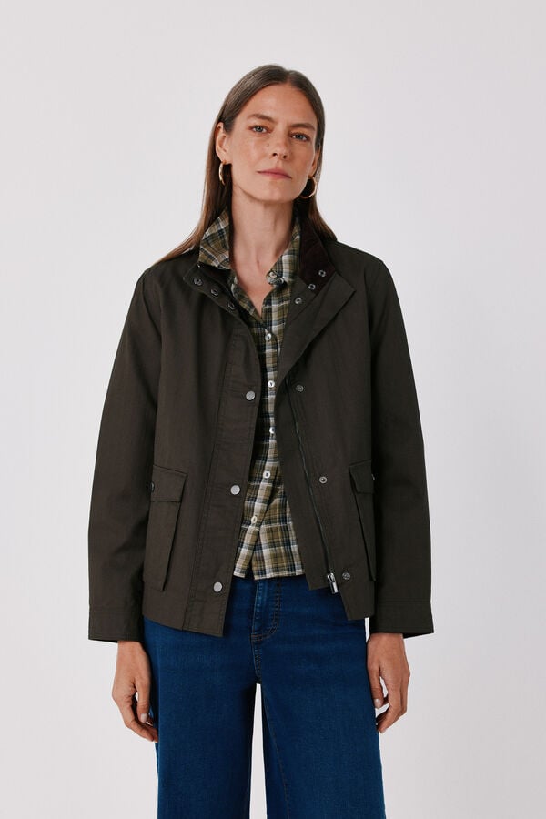 Cortefiel Short waxed parka Dark brown