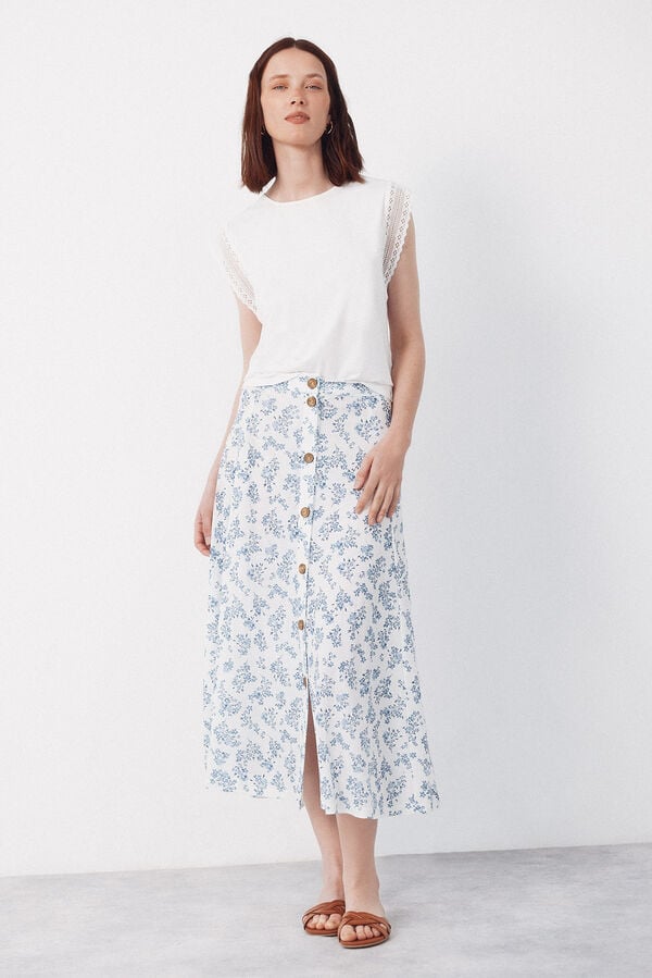 Cortefiel Midi circle skirt Printed blue