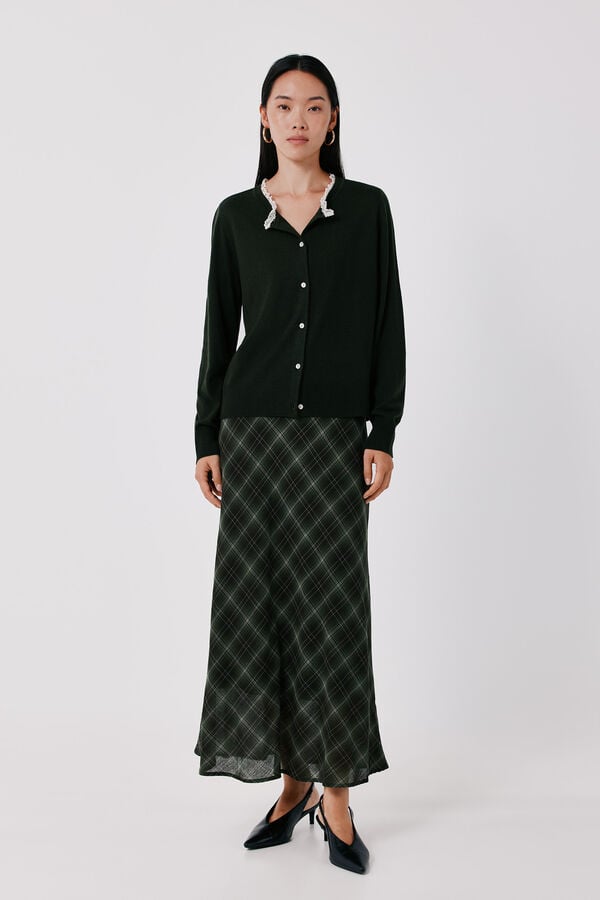 Cortefiel Plaid midi skirt Printed green