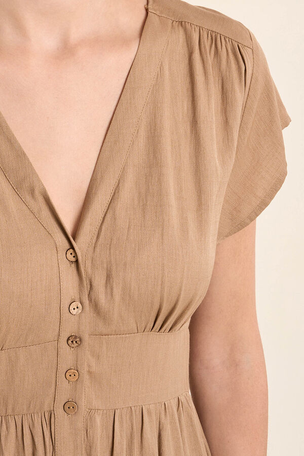 Molly Bracken Vestido de manga curta detalhe de pregas Tostado