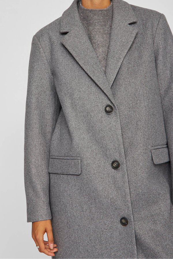 Vila Sobretudo longo de tecido com lapelas Cinzento