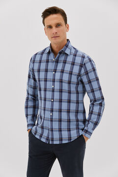 Cortefiel Checked linen shirt Turquoise
