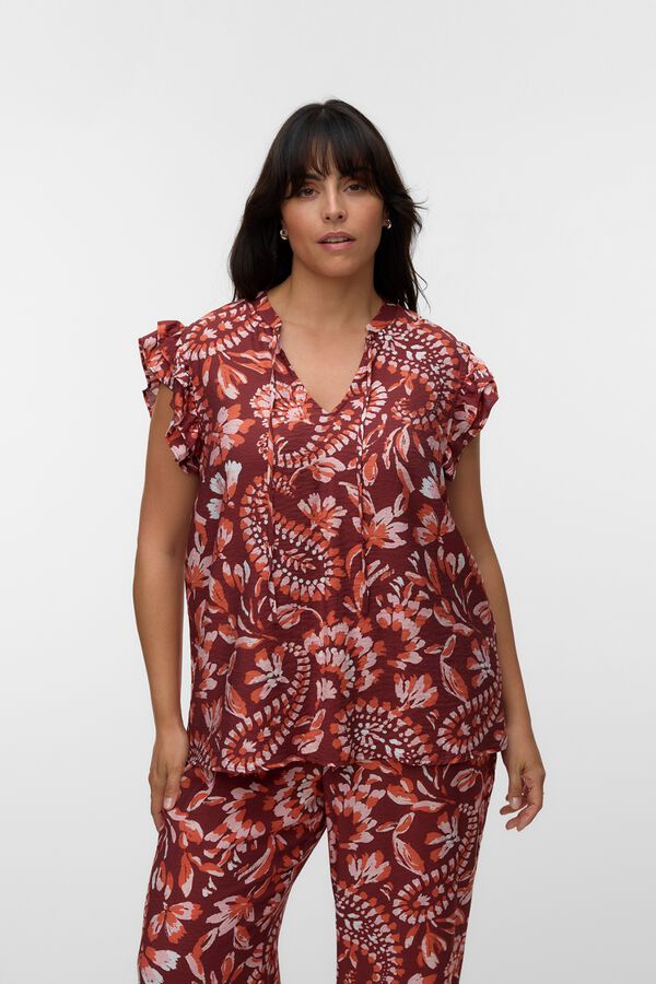 Vero Moda Curve Top sem mangas com folhos tamanho grande Castanho