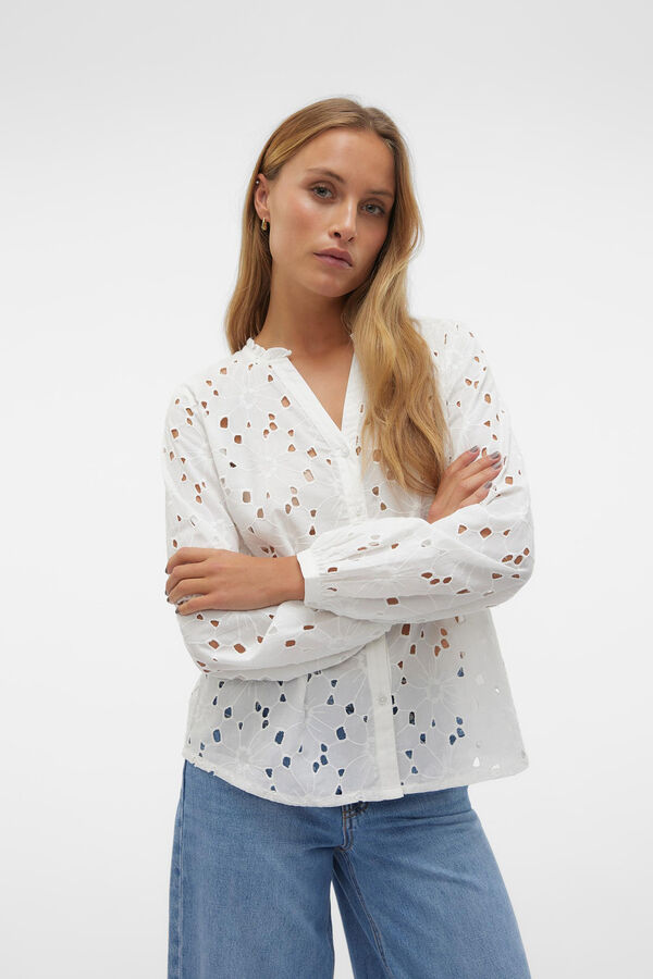 Cortefiel Long-sleeved cotton shirt  White