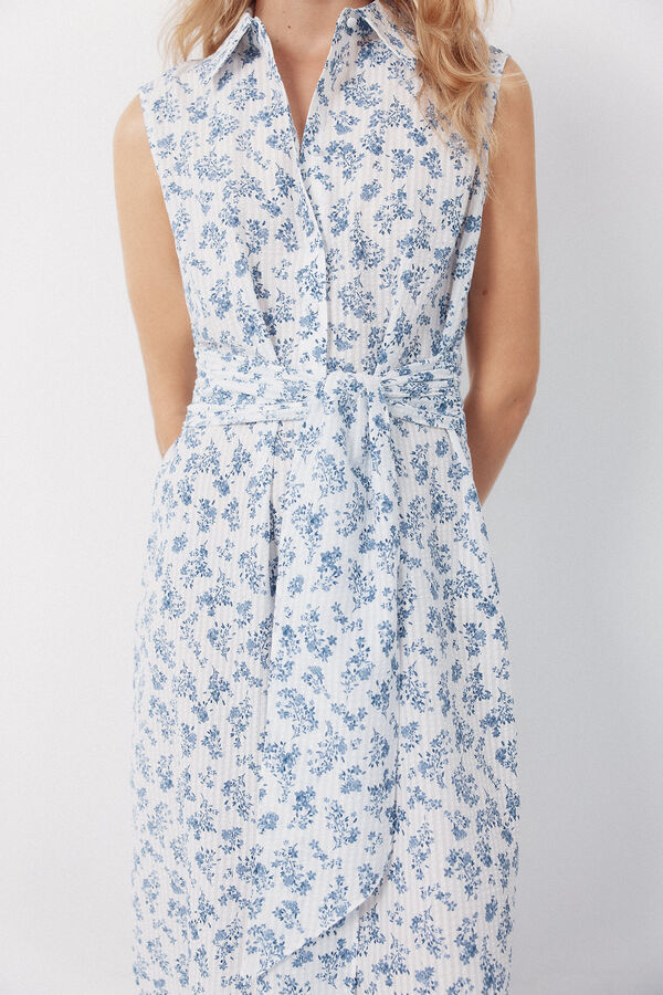 Cortefiel Gingham shirt dress Printed blue