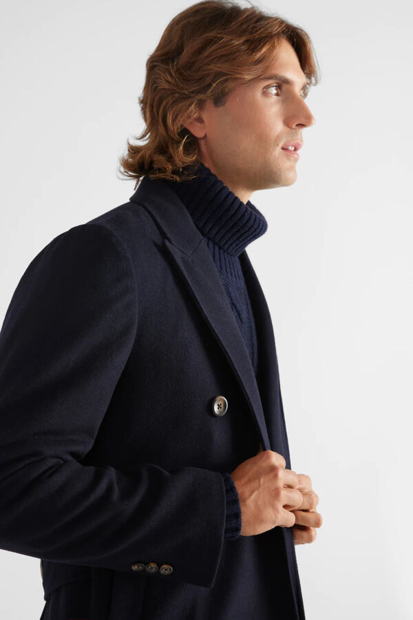 Silbon Plain navy blue plain double-breasted coat Navy