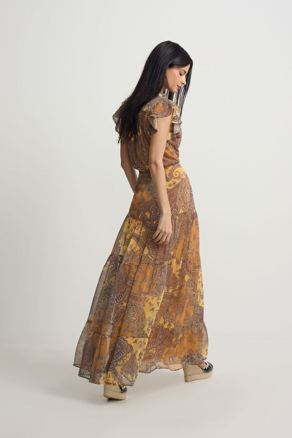 Silbon Vestido midi evas&eacute; estampado Laranja