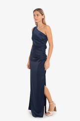 Cuplé Vestido de cetim com uma alça Azul