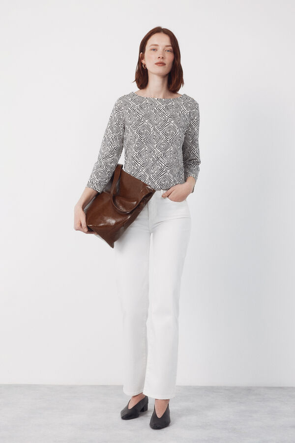 Cortefiel Essential boat neck t-shirt Printed white