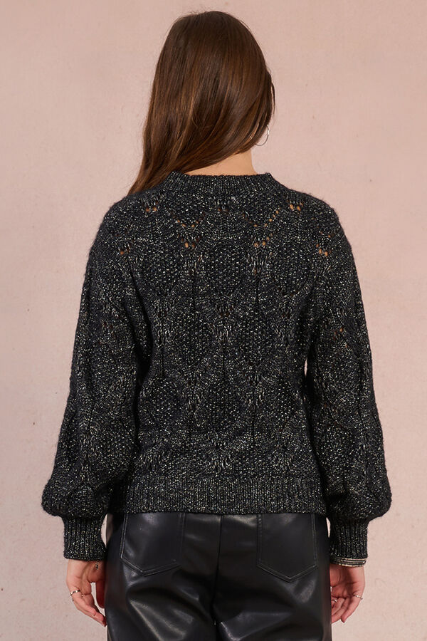 Molly Bracken Camisola de malha vazada de manga malha Preto