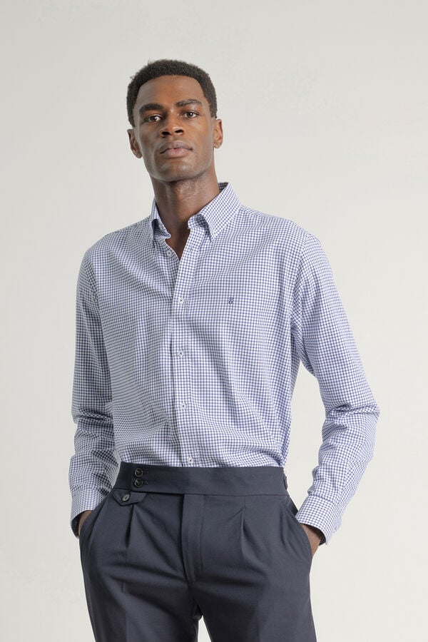 PuroEGO Camisa xadrez de algodão slim Azul