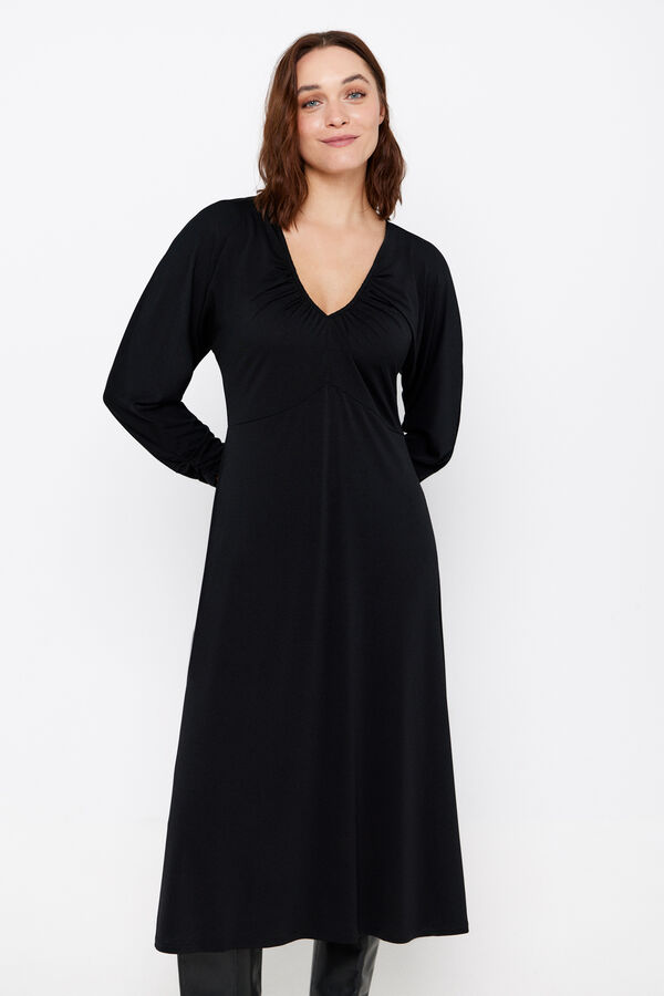 Cortefiel Pleated jersey-knit dress Black