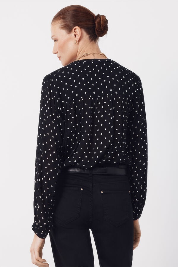 Cortefiel Round neck blouse Printed grey