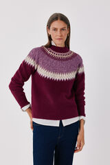 Cortefiel Fair Isle and cross-knit jumper Maroon