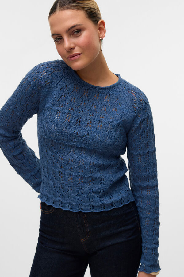Vero Moda Camiseta de punto calado manga larga Navy