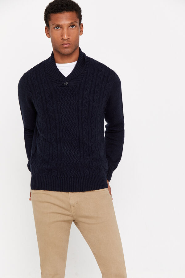 Cortefiel Cable knit shawl neck jumper Navy