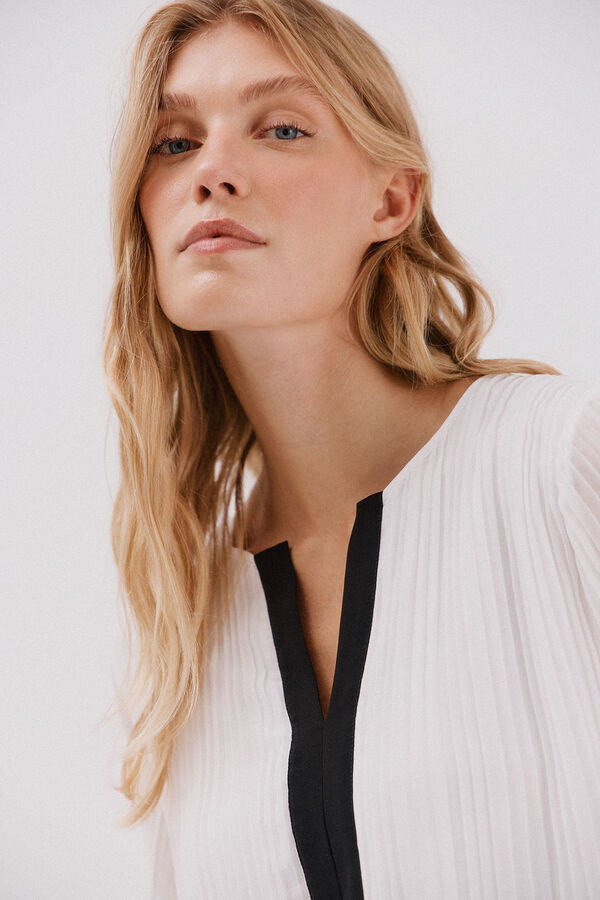 Cortefiel Contrast pleated blouse White
