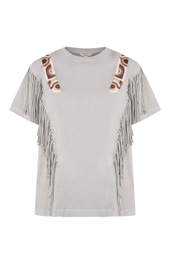 Cortefiel Embroidered T-shirt with fringe Blue