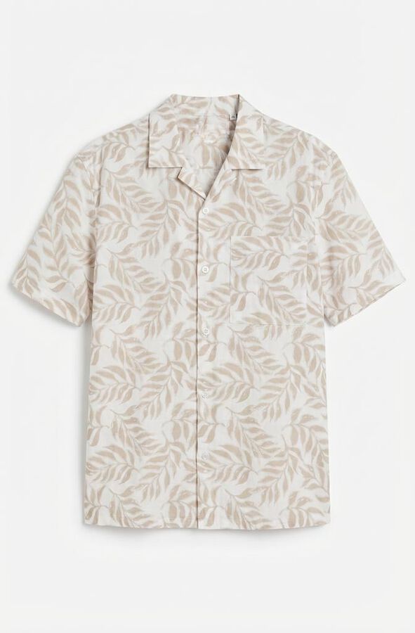 Cortefiel Printed short sleeve shirt Beige