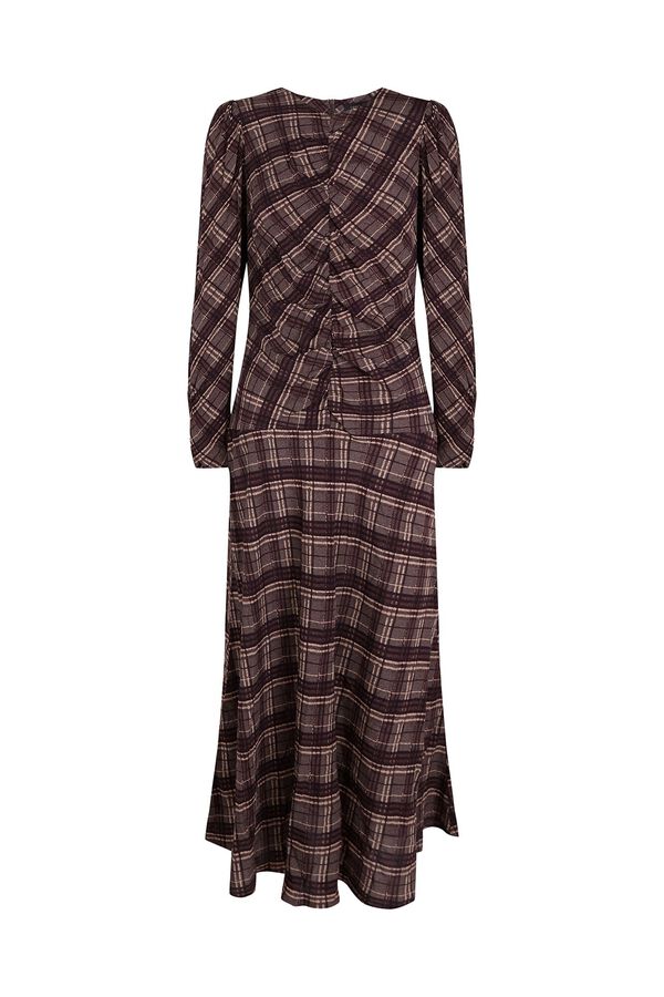 Cortefiel Plaid print ruched dress Printed grey