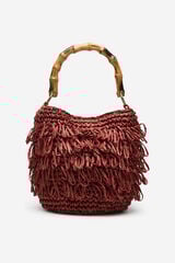 Cortefiel Raffia fringed handbag Brown