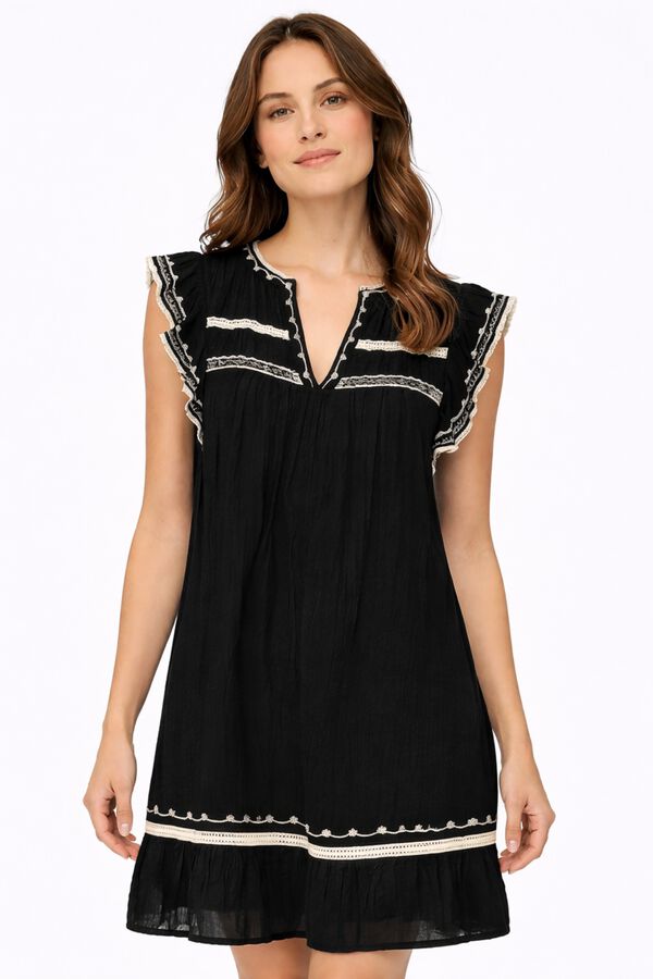 Vila Short embroidered organic cotton dress Black