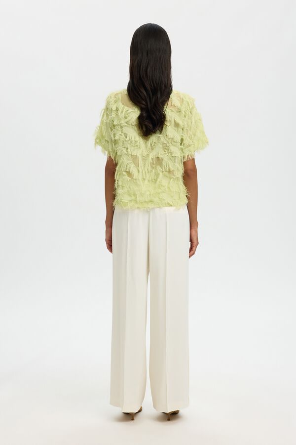 Selected Blusa de manga curta com tecido de franjas Verde