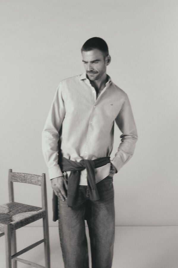 OOTO Camisa liso manga comprida Azul