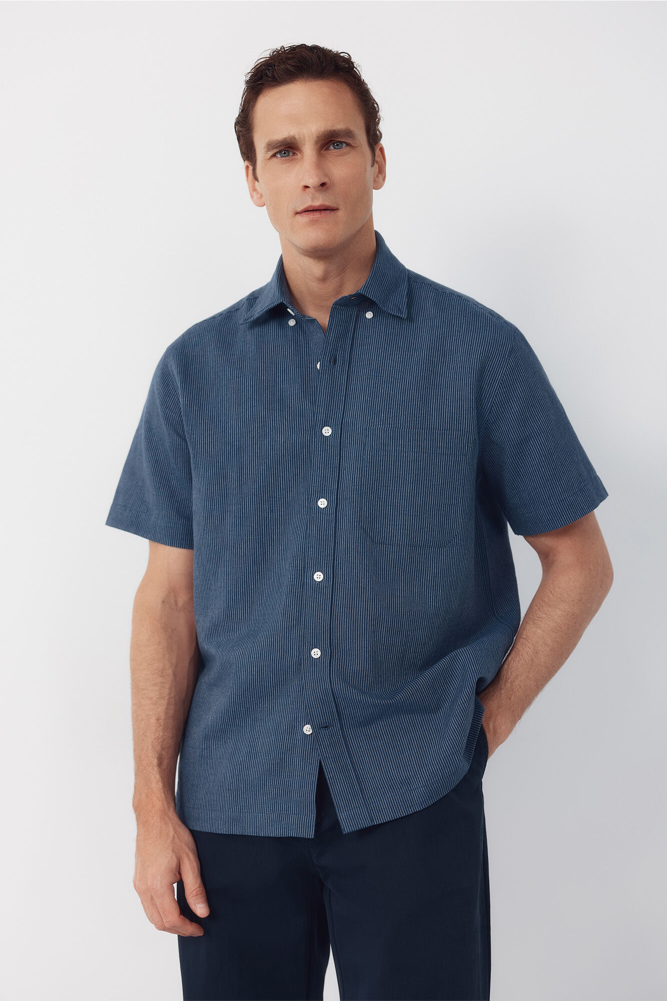 Cortefiel Camisa manga corta tejido de lino