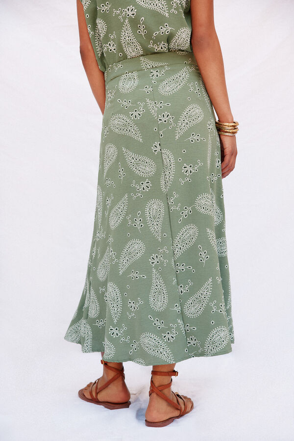 Cortefiel Printed flared midi skirt Kaki