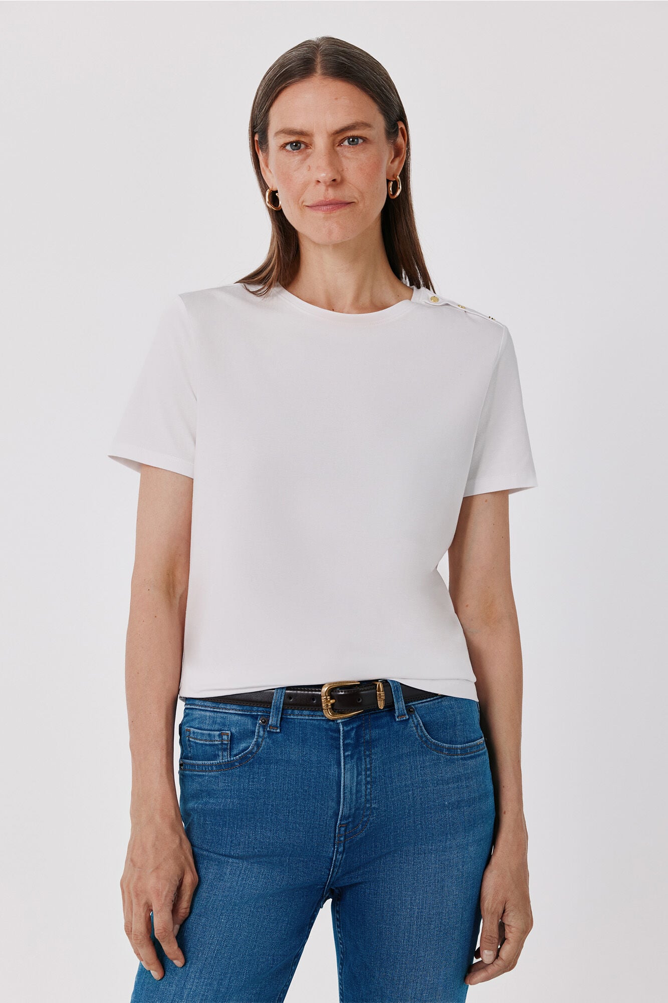 Cortefiel Gold button basic T-shirt